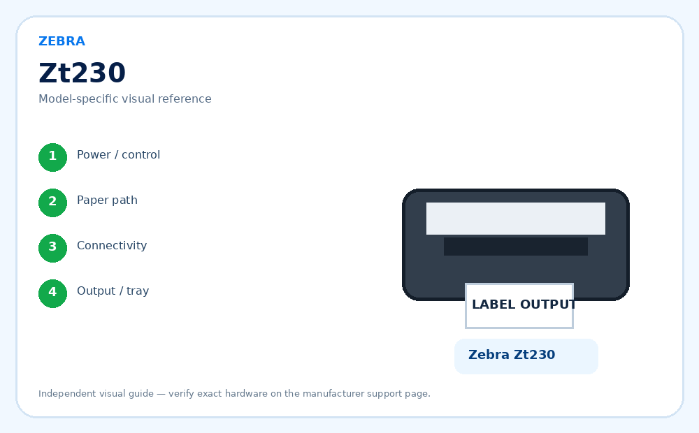 Zebra Zt230 model-specific visual reference